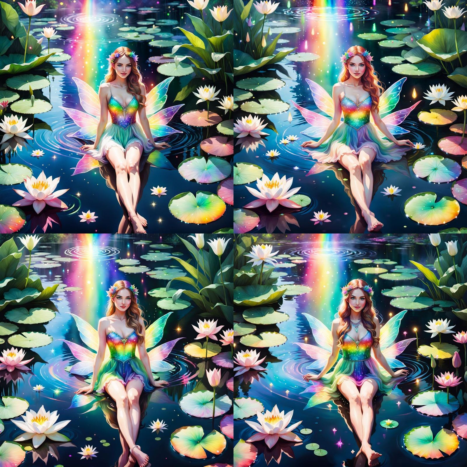 Ethereal Fairy in Lily Pond: Watercolor Splatter Art