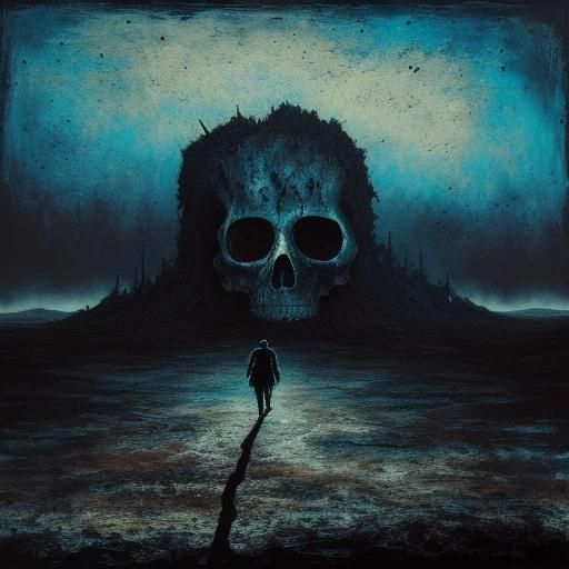 Hollow Figure in Desolate Moonscape: Abstract Expressionism