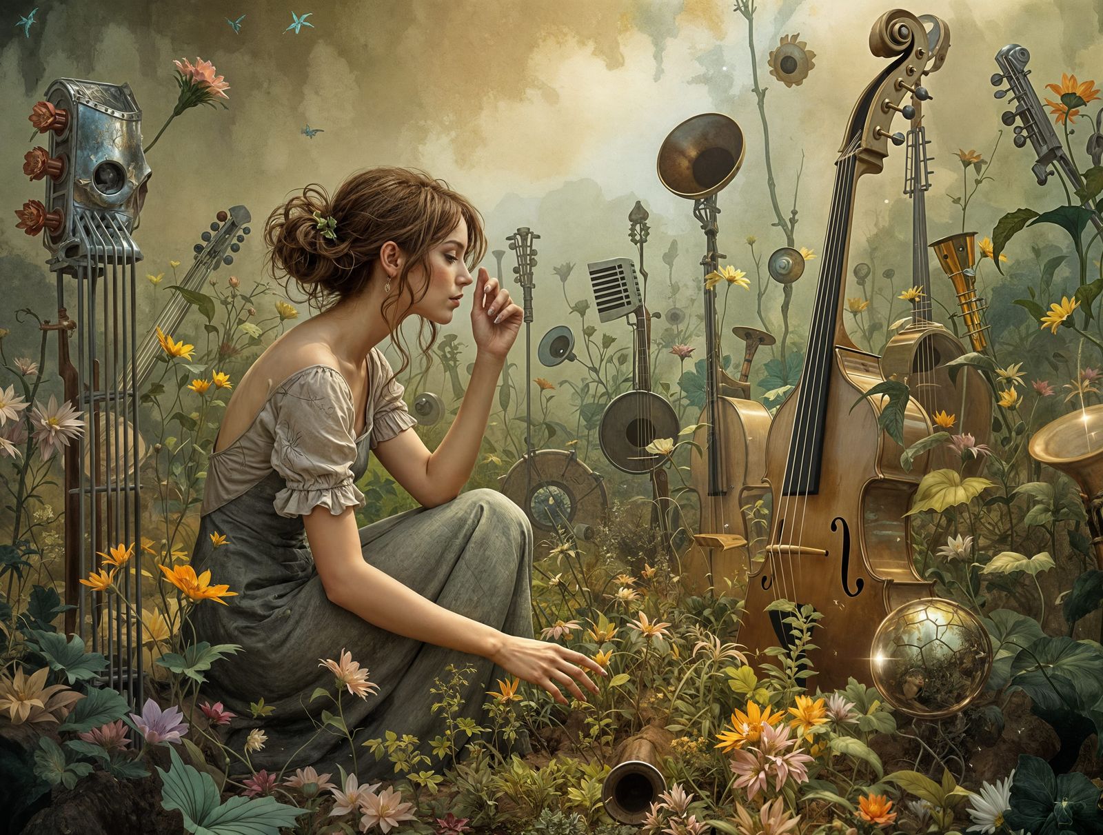 Whimsical Garden of Forgotten Melodies in Digital Painting