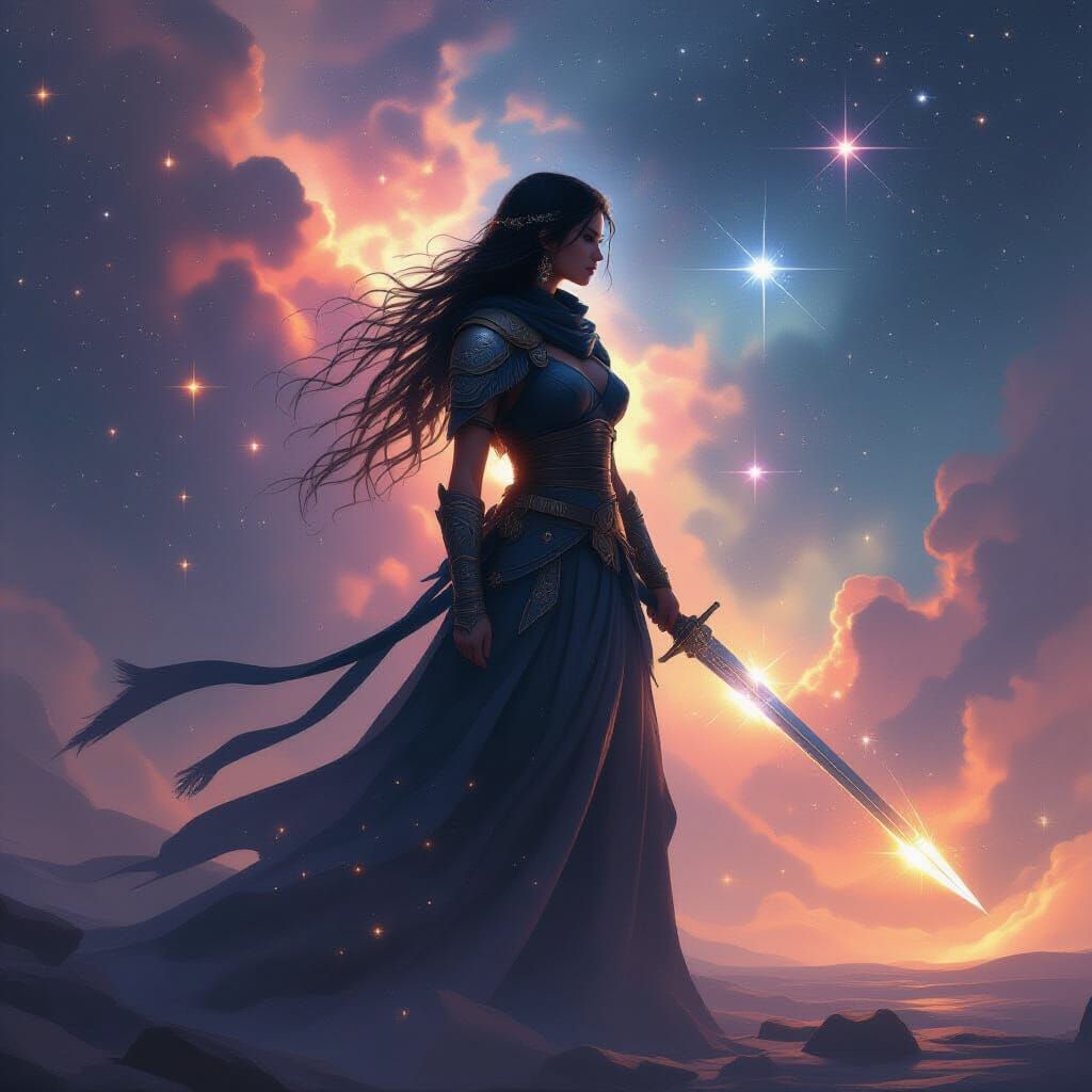 Celestial Warrior in Digital Painting Style