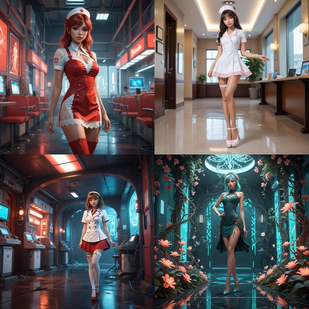 Gyaru Nurse in Vibrant Fantasy Landscapes