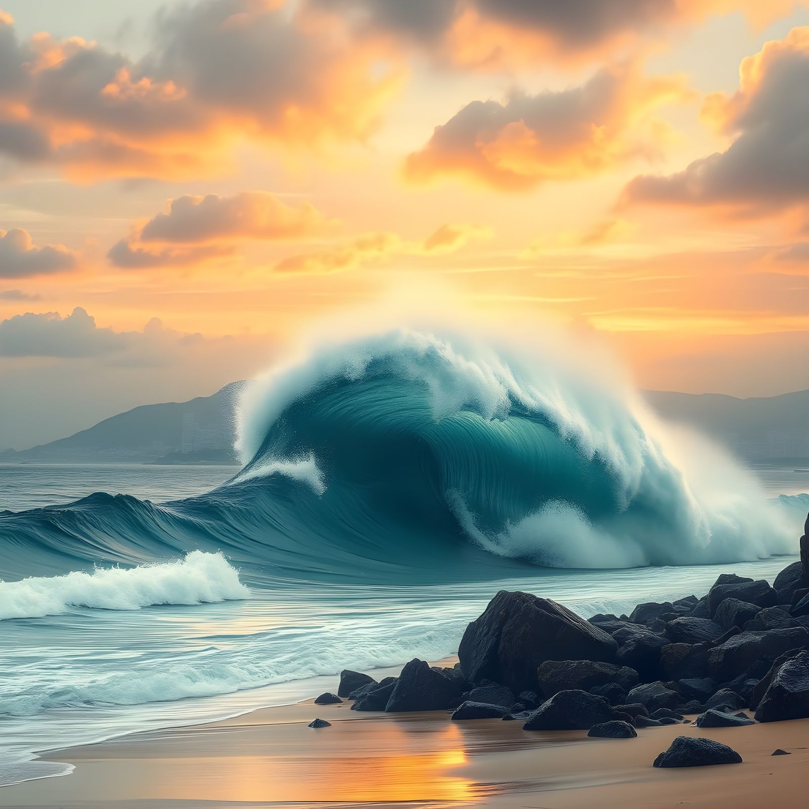 Giant Tidal Wave About to Crash Into City