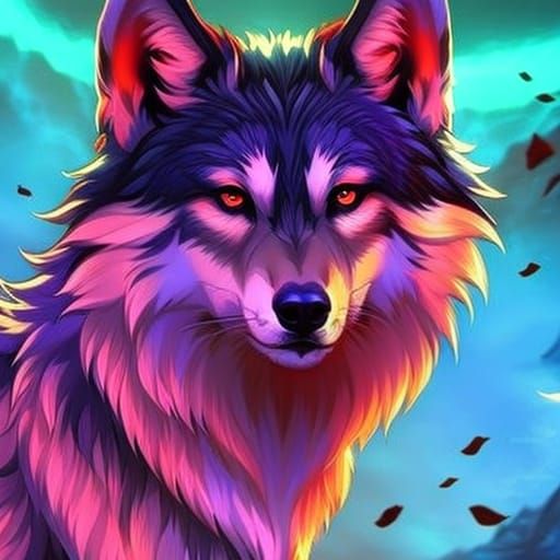 Anime Wolf with Vibrant Colors in Fantasy Style