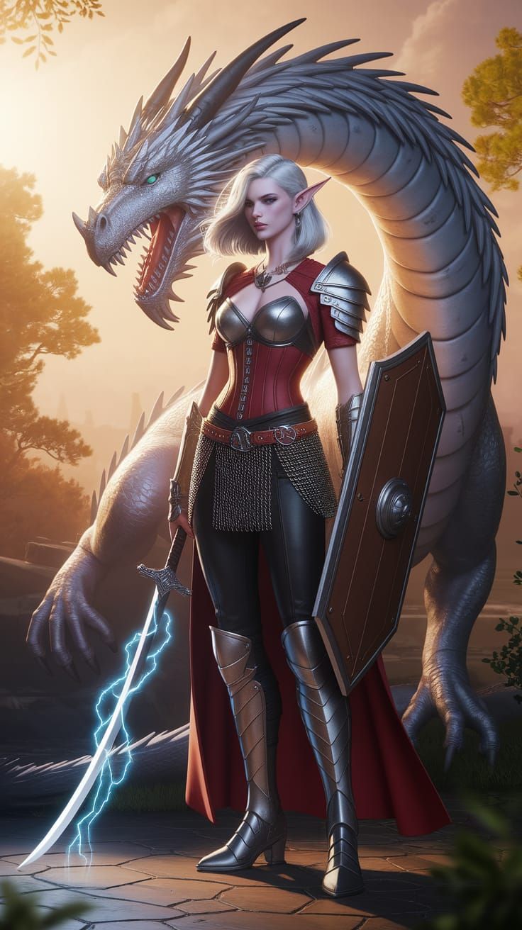 Aasimar Paladin with Bahamut in Golden Light