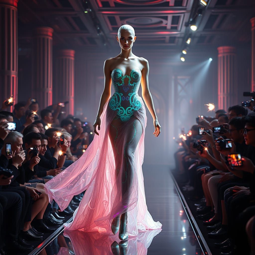 Ethereal Cyborg Goddess Walks Art Deco Runway in Futuristic ...