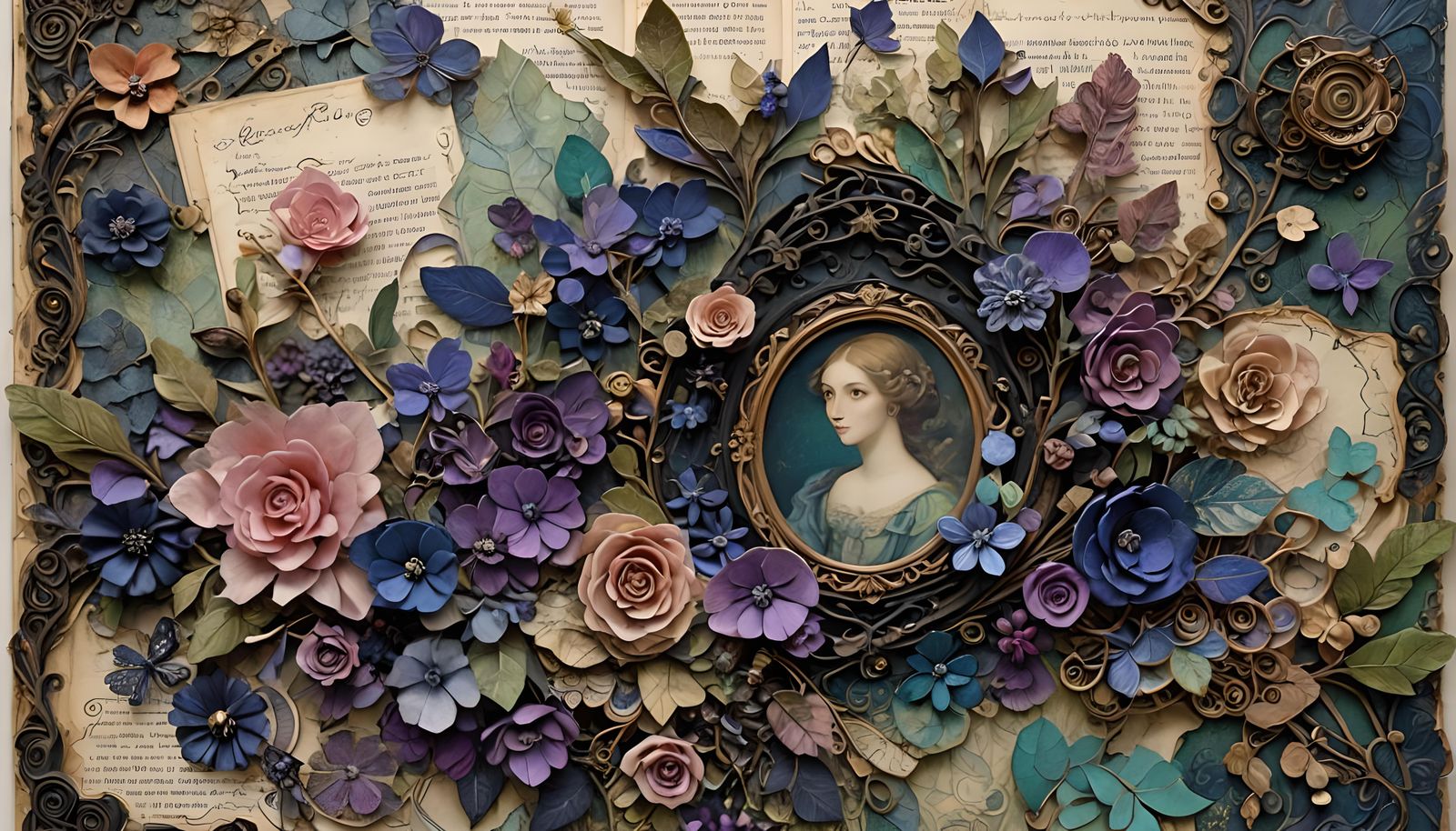 Elaborate Mixed Media Collage With Paper and Fabric