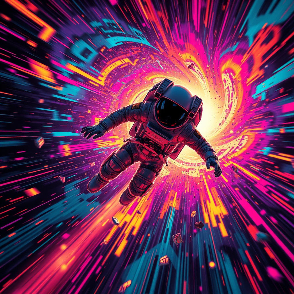 Astronaut's Synthwave Journey Through Space