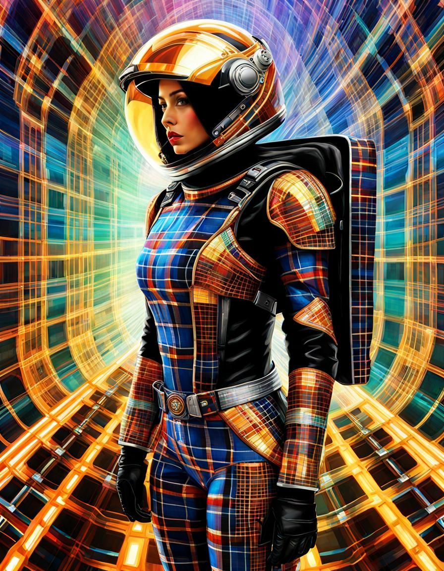 Plaid Spacesuit Woman in Sci-Fi Starscape
