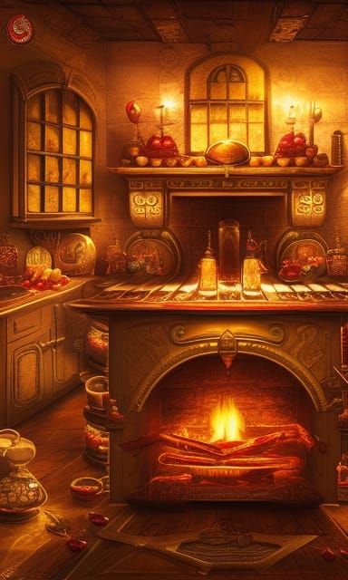 Cinematic Cherry Pie Kitchen with Fireplace