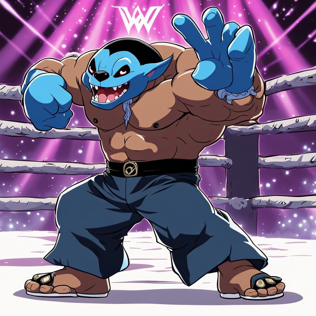Stitch as WWE's Undertaker in Anime Style