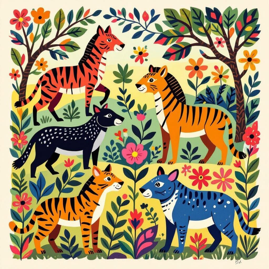 Colorful Safari Animals Illustration in Minimalist Style