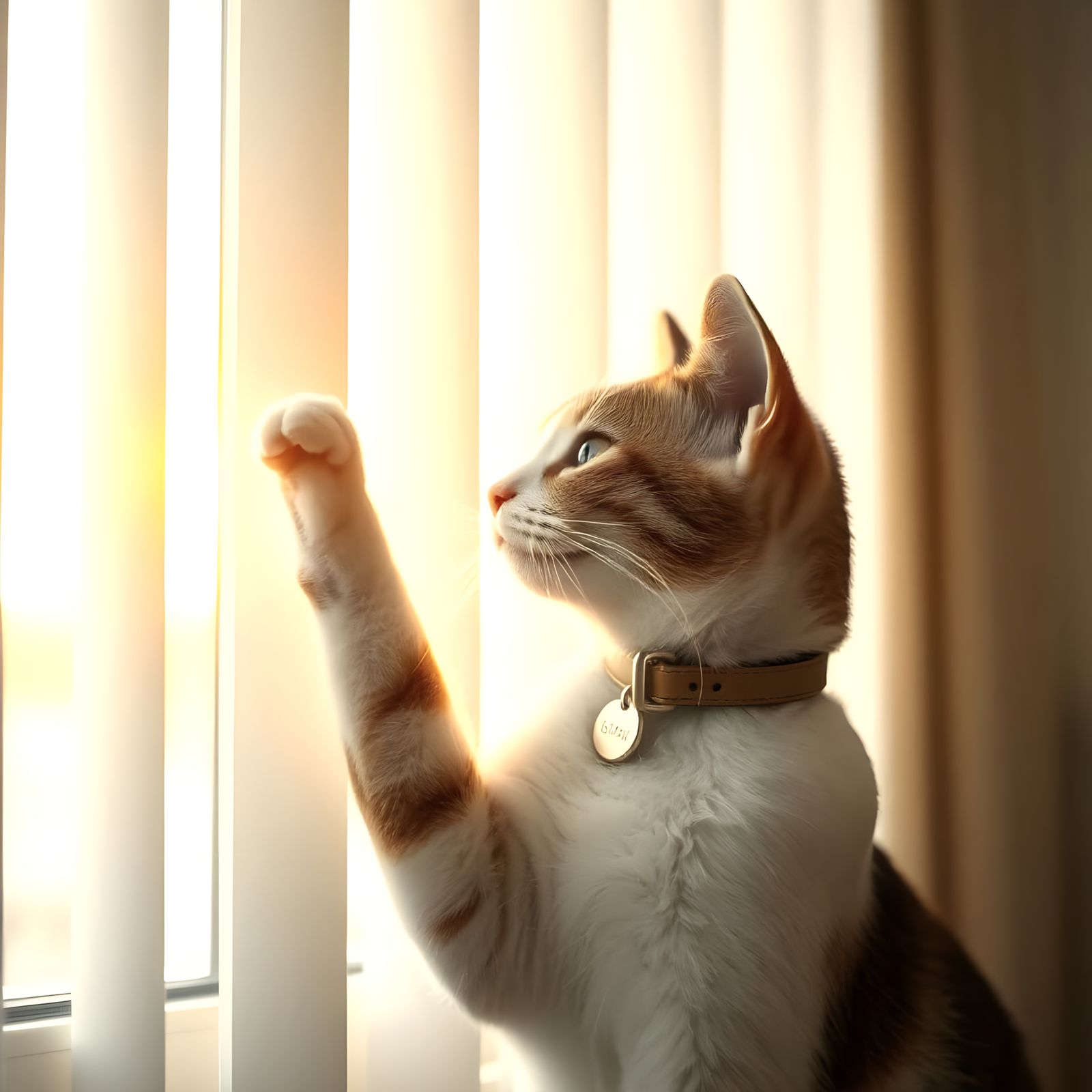 Cat Tapping Blinds at Sunrise
