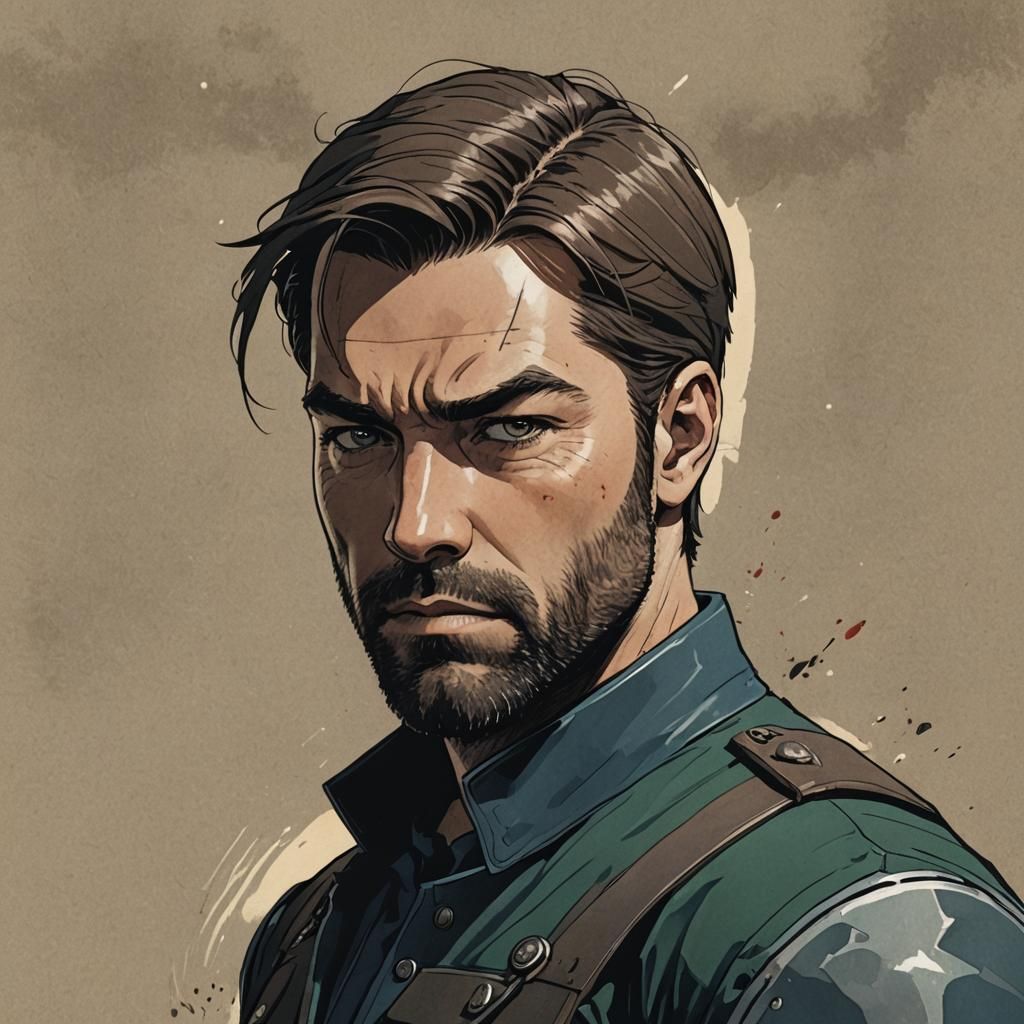 Surreal Anime Portrait of a Chiseled Hero