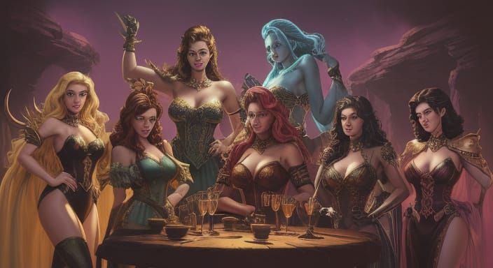 Female Warriors in Dark Fantasy Tavern: Vintage Comic Art St...