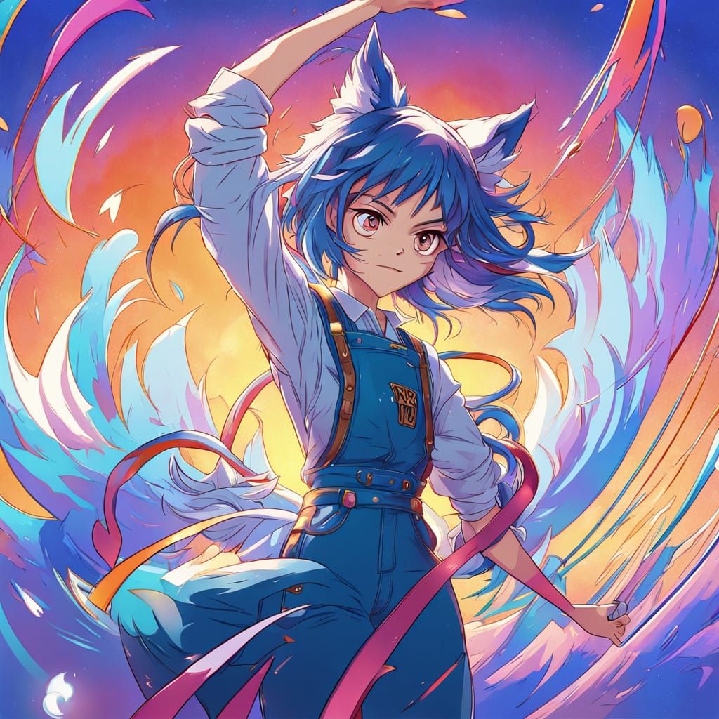 Anime-Inspired Young Girl with Wolf Ears and Turquoise Hair