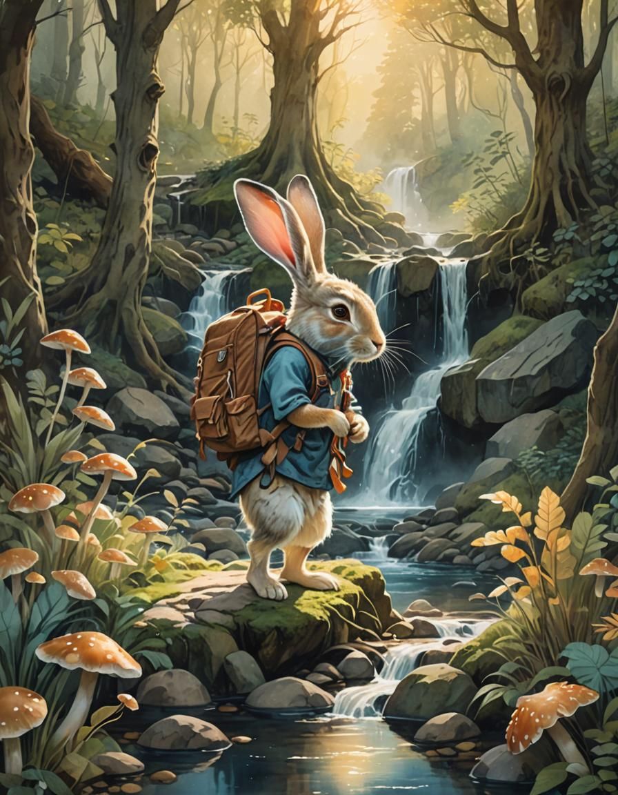 Enchanted Forest Rabbit: A Whimsical Watercolor Fantasy