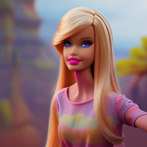 Barbie Dolls Hugging: Detailed Matte Painting