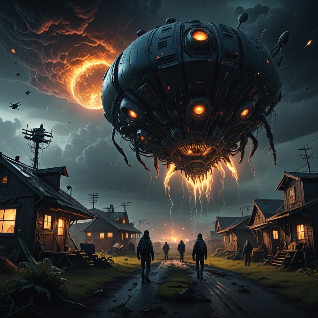 Epic Sci-Fi Horror Scene in Dark, Ominous Style