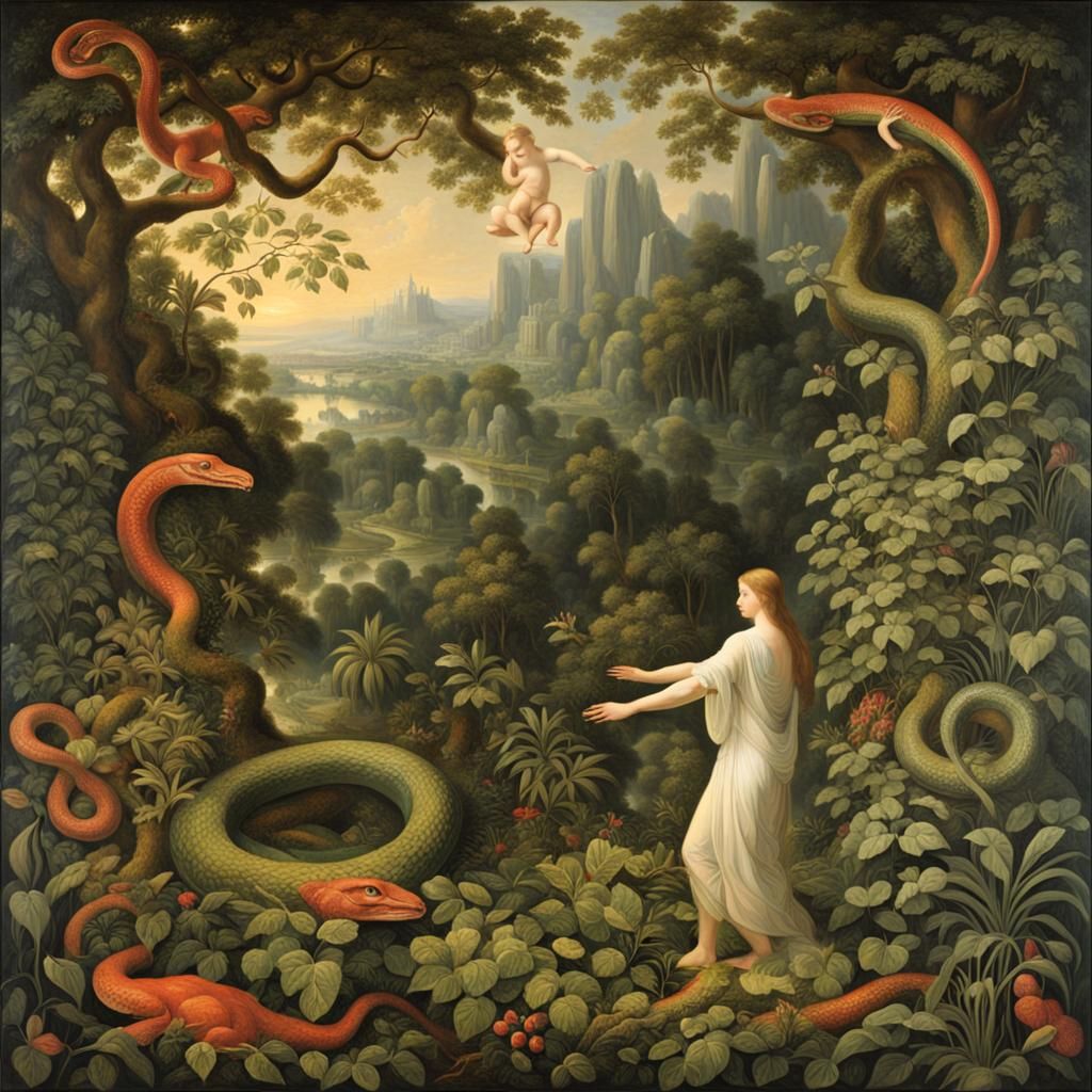 Eve and the Serpent in Paradise, Garden of Eden