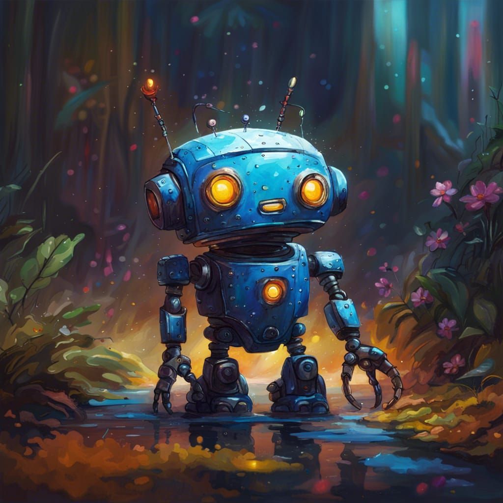 Impressionist Oil Painting of a Cute Robot