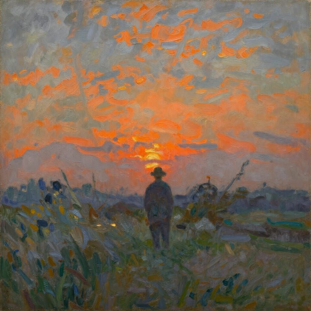 Impressionistic Oil Painting of Fading Summer Day