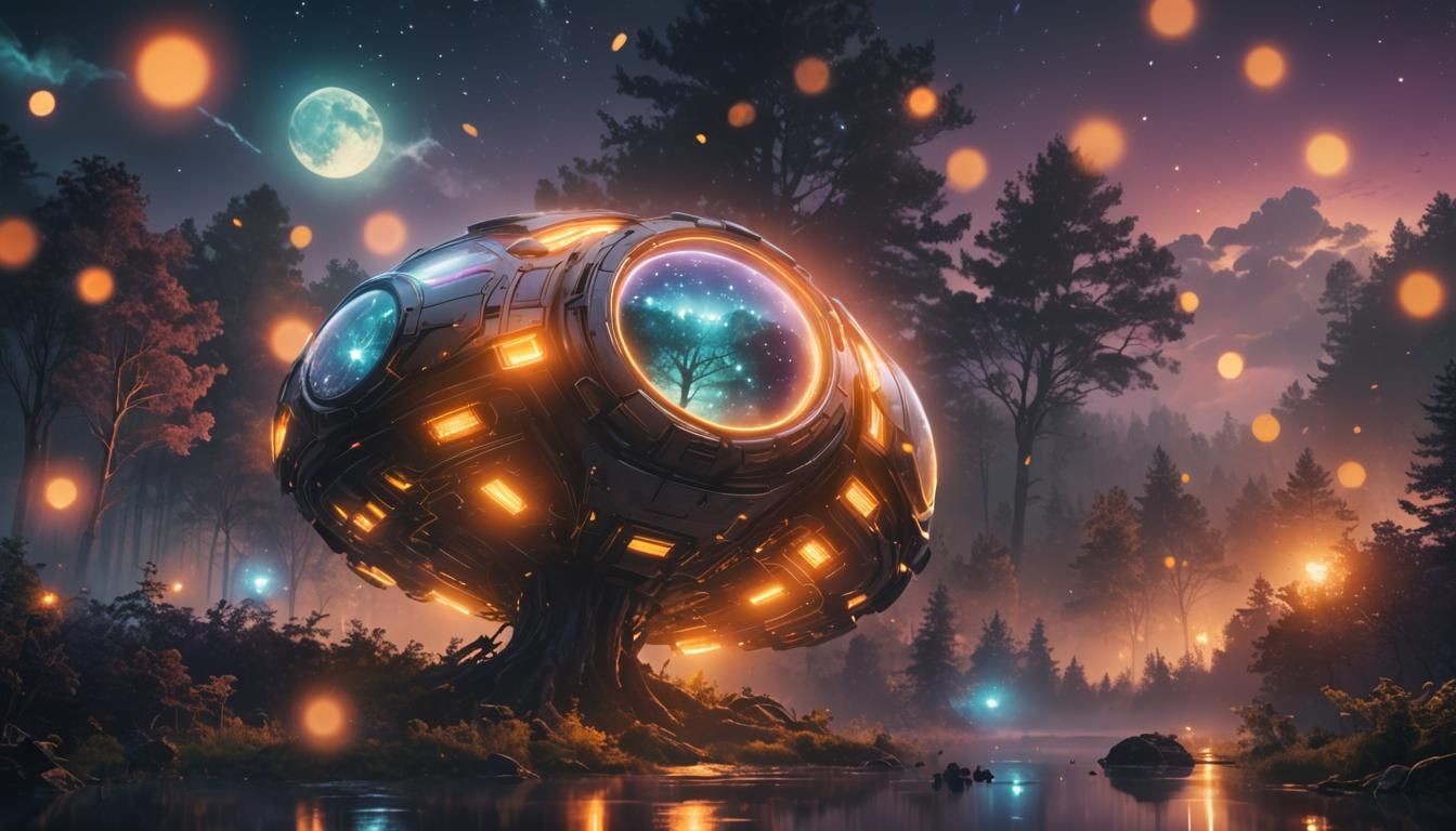 UAP Hovers Over Forest: Hyper-Realistic Digital Art