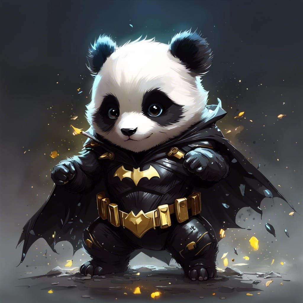 Chibi Panda Batman with Superpowers, Digital Art