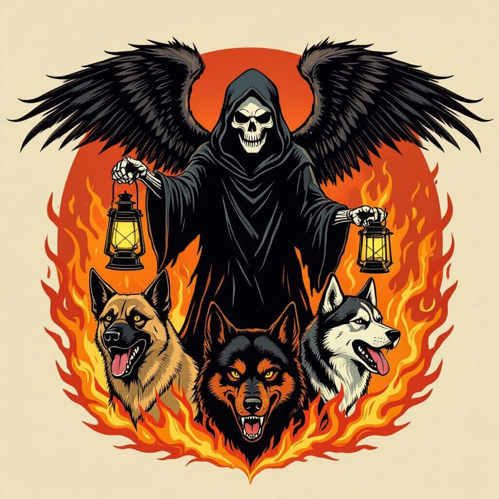 Grim Reaper with Mixed Wings Holding Lantern