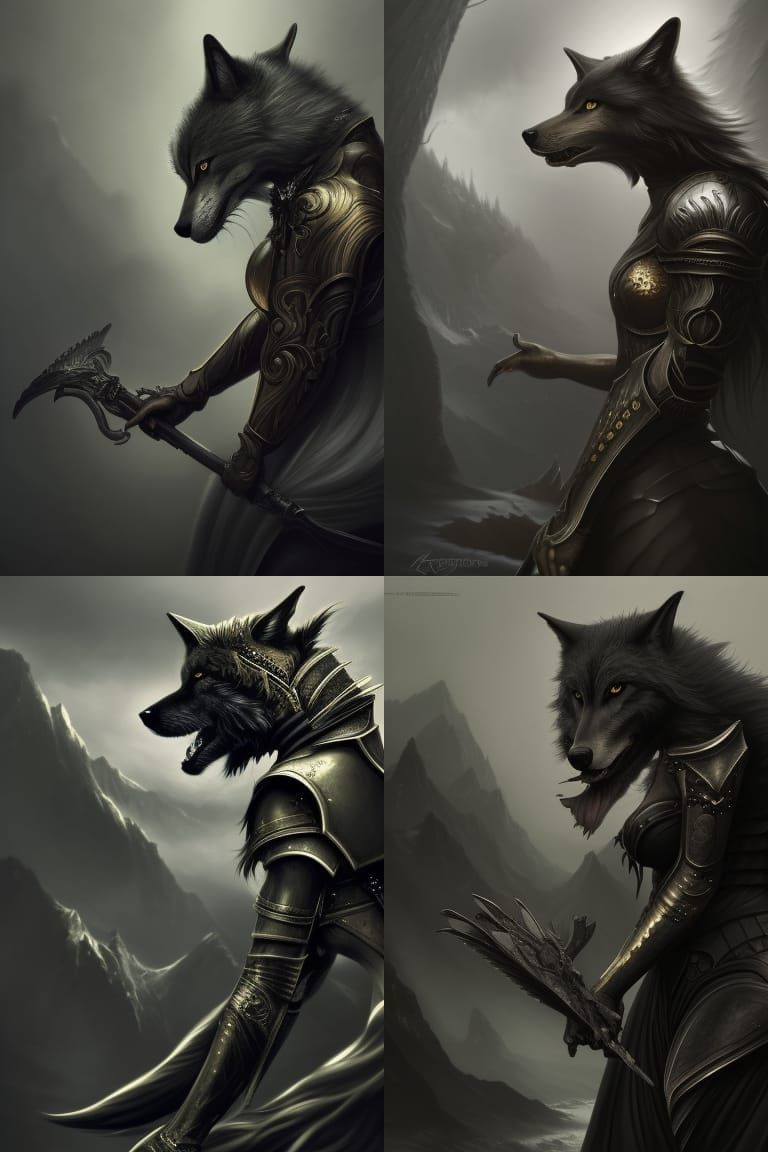 Dark Fantasy Wolf Girl in Silver Armor