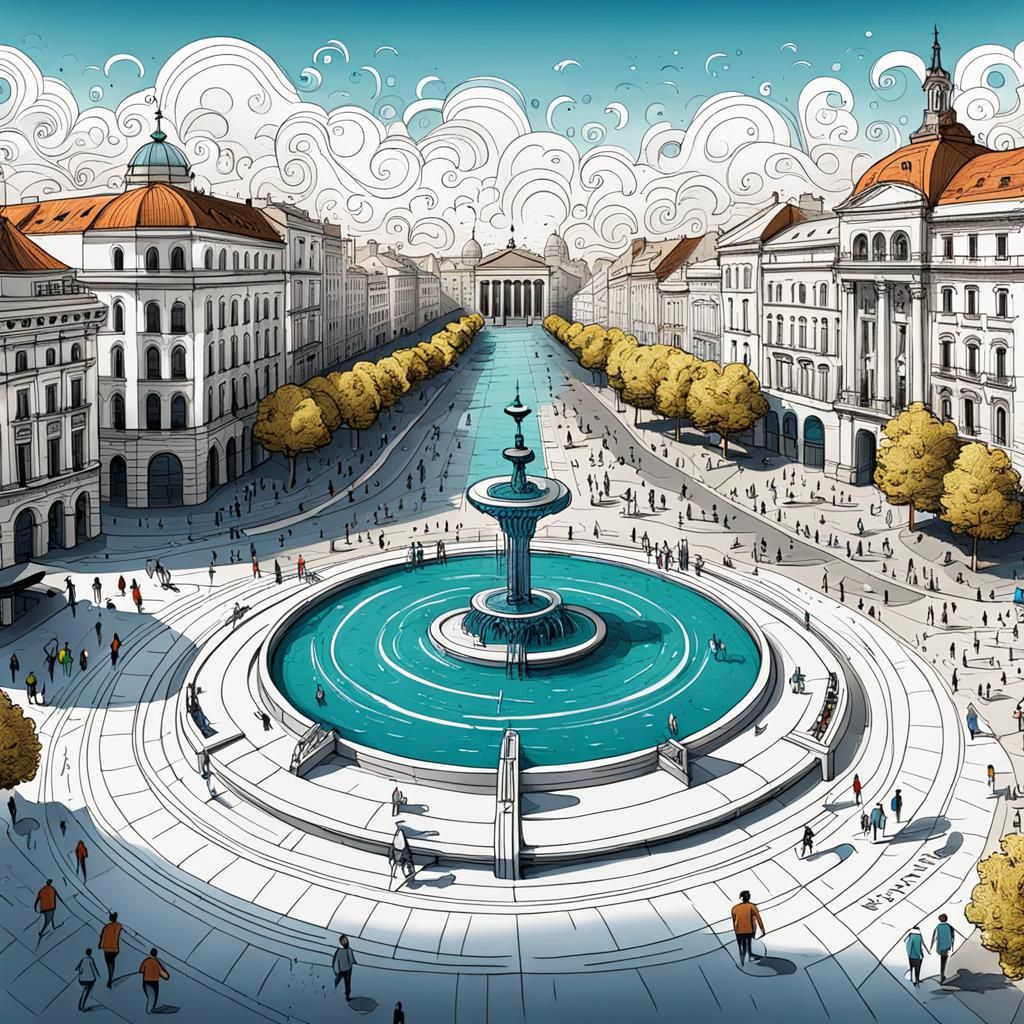 Bucharest City Center Doodle Art Scene