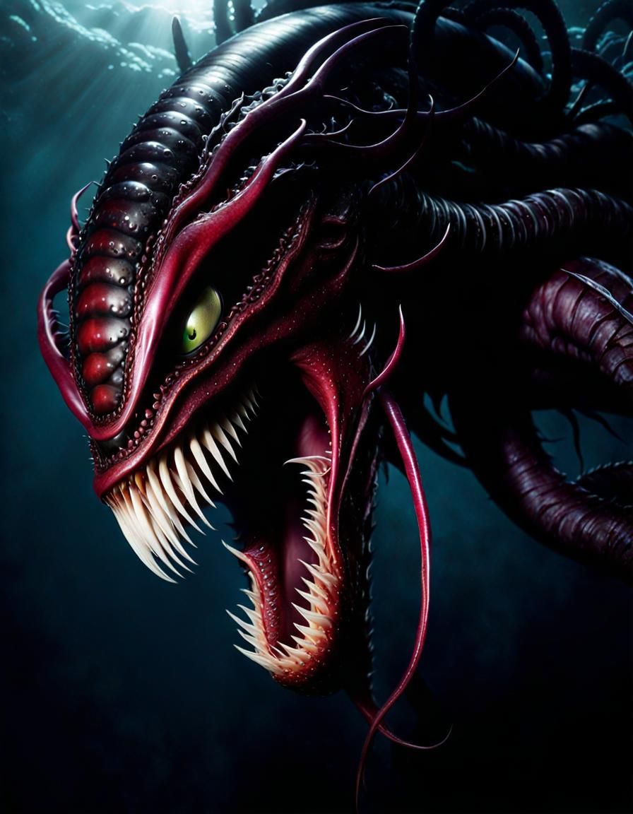 Colossal Bloop Cryptid in Biomechanical Horror Style