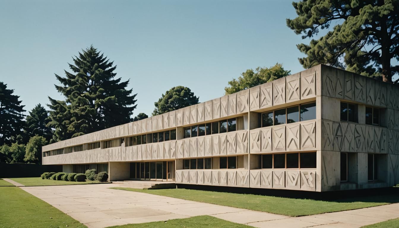 1960s Building with Geometric Concrete Pattern