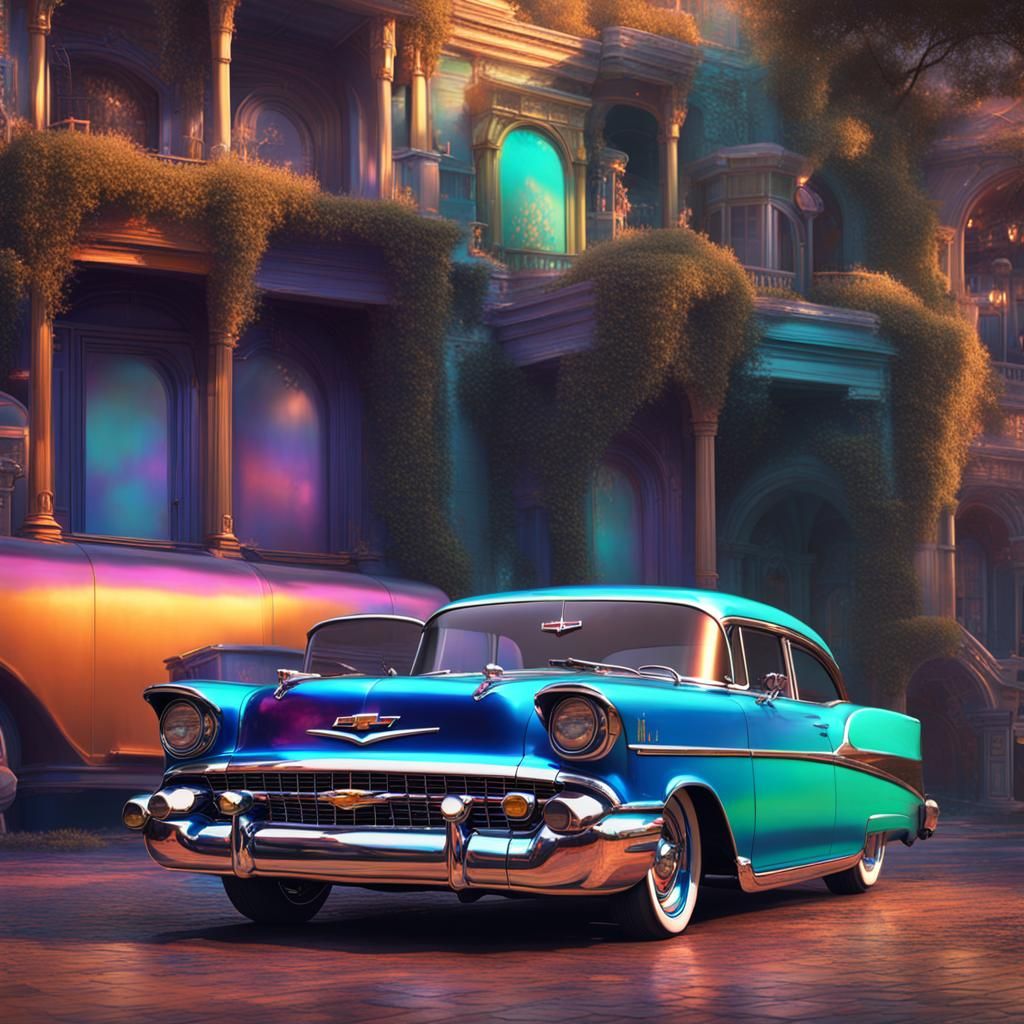 Iridescent Chevy Bel Air: Detailed Matte Painting