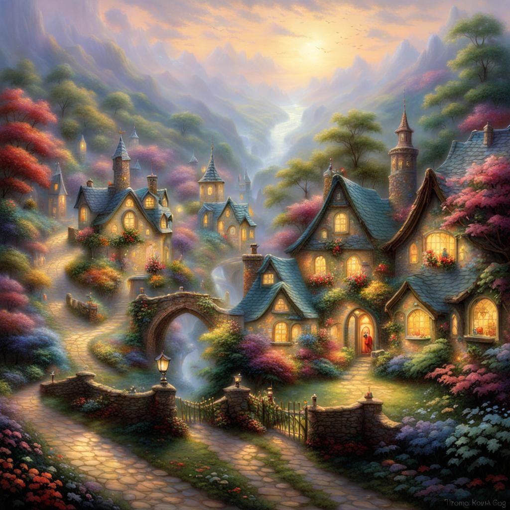 Ethereal Fairy Town in Dreamy Landscape