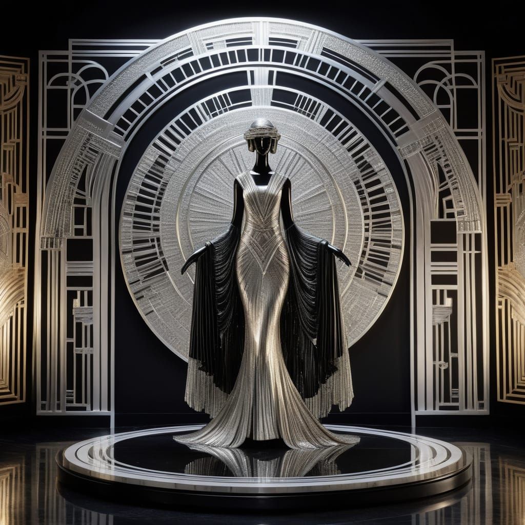 Celestial Goddess Chrome Sculpture in Art Deco Style