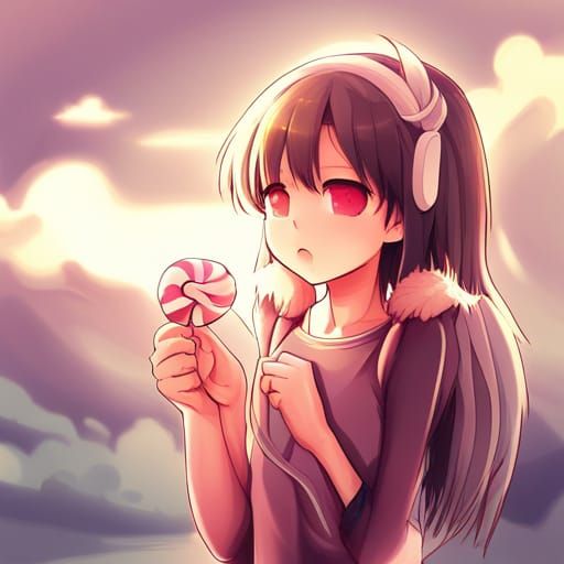 Cute Anime Girl with Lollipop in Manga Style
