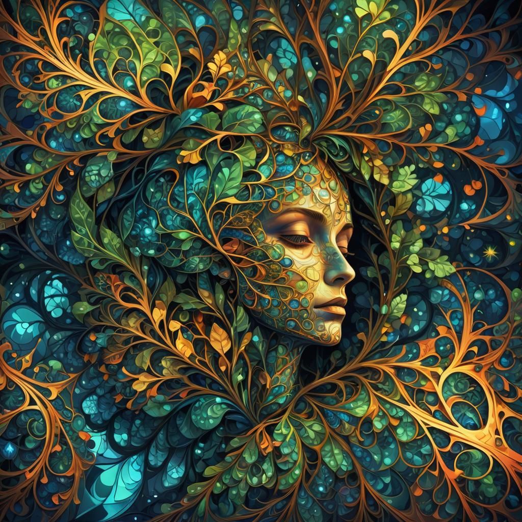 Abstract Fractal Art: Sleeping Figure on Laurel