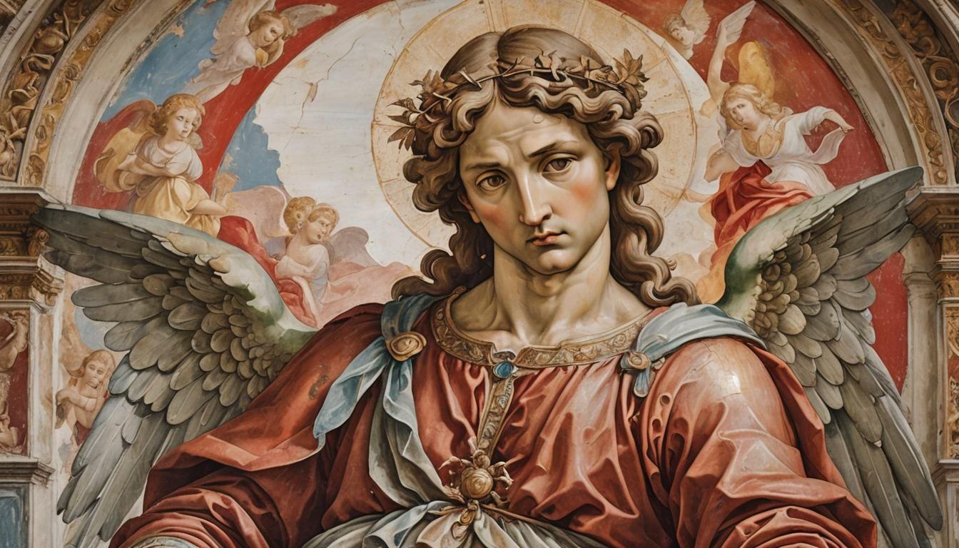 Renaissance Angel Fresco in Michelangelo Style