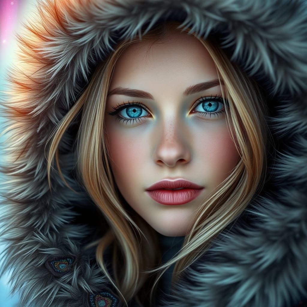 Stunning Saami Princess in Vibrant Embroidered Hood