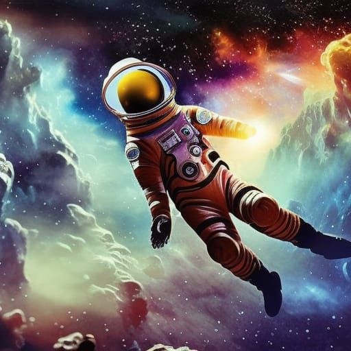 Astronaut Reaching for a Planet in Galaxy