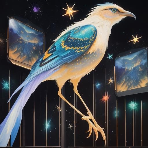 Cosmic Bird In Flight, Cyberpunk, vincent van gogh, landscape, artstation  cosmic bird under the stars ,Gothic Alcohol i...