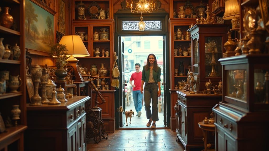 Vintage Shop Entrance in Warm and Inviting Atmosphere