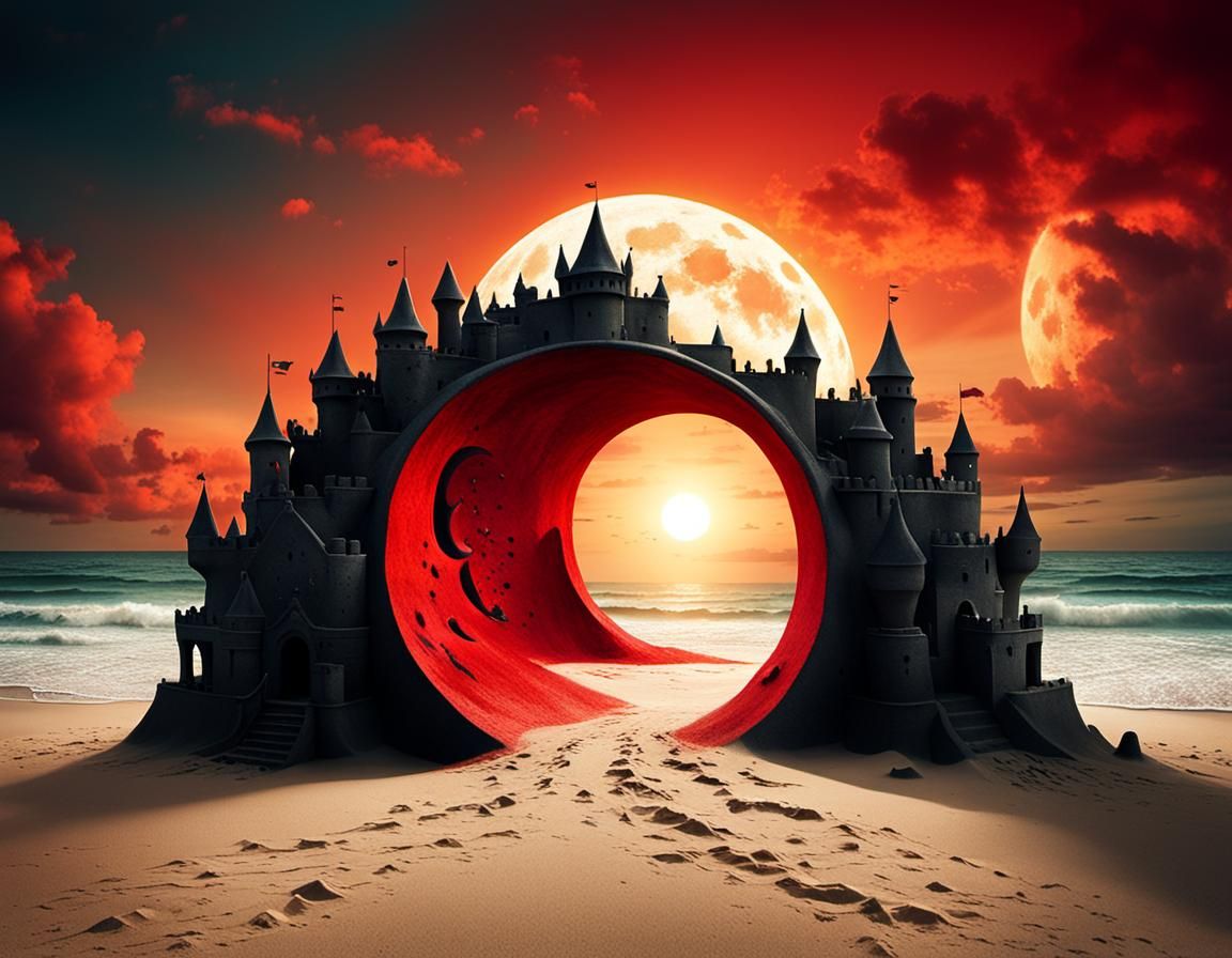 Surreal Yin Yang Sandcastle at Sunset