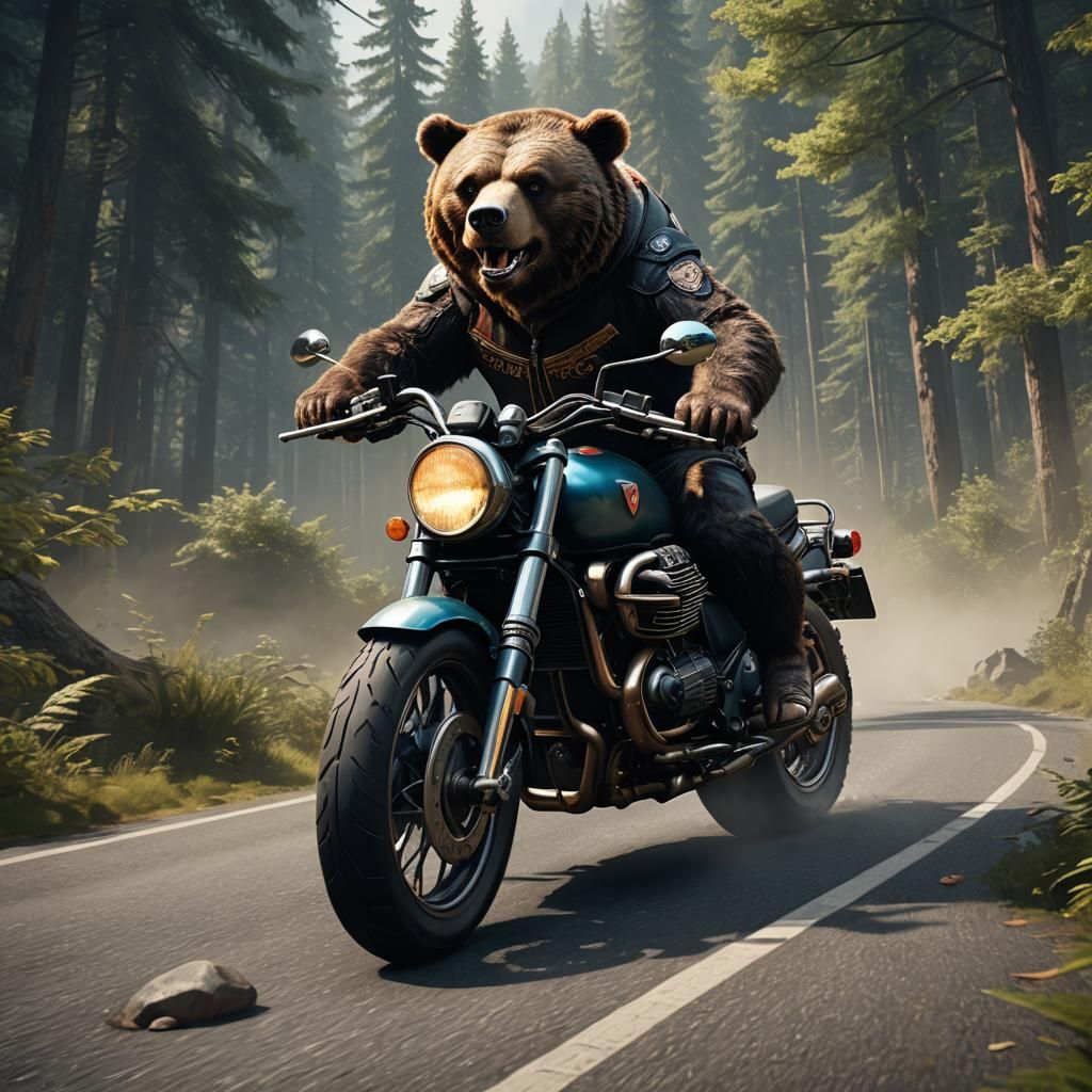 Bear on Moto Guzzi: Detailed Matte Painting