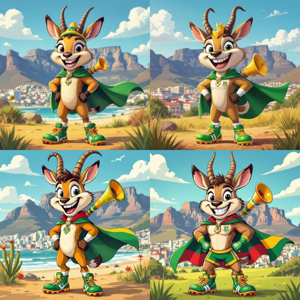 ZanziBok Springbok Mascot at Table Mountain with Rugby Gear