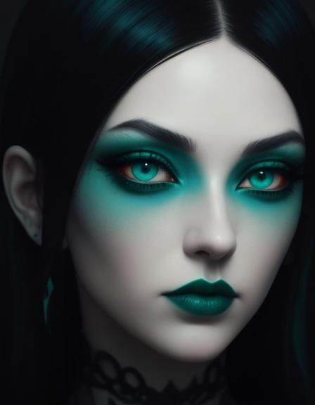 Gothic Seer young lady with long black hair and green eyes t...