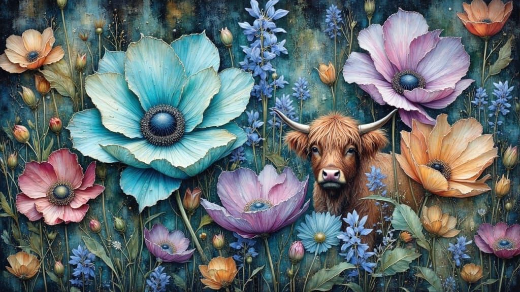 Flower wonders with a highland cow