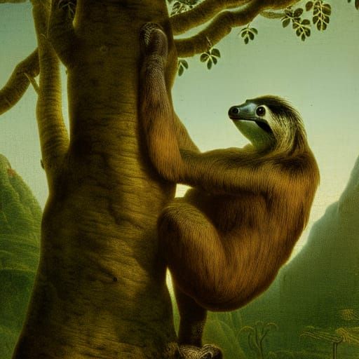 Sloth in Humboldt Style, Friedrich Landscape