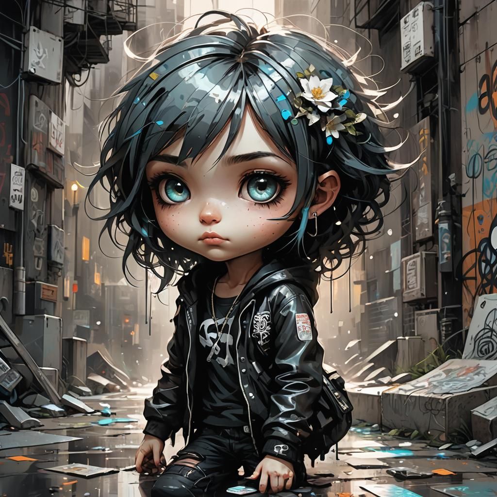 Young Graffiti Artist in Emo Punk Style