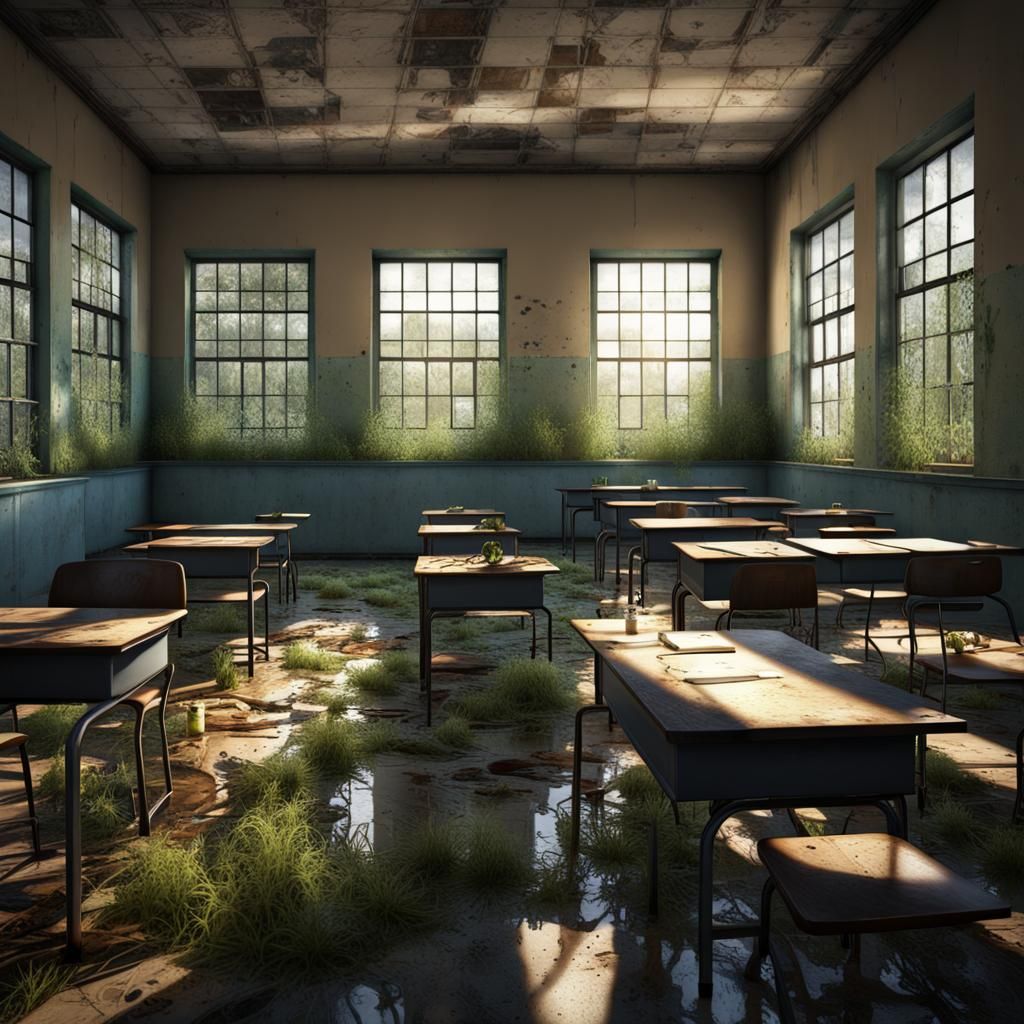 Haunted Abandoned School Classroom in Photorealistic Style